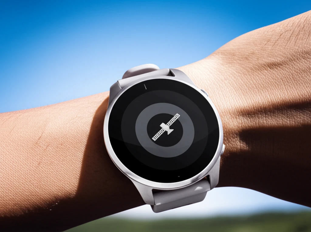 개방된 공간에서 러닝워치로 GPS 신호를 검색하는 모습